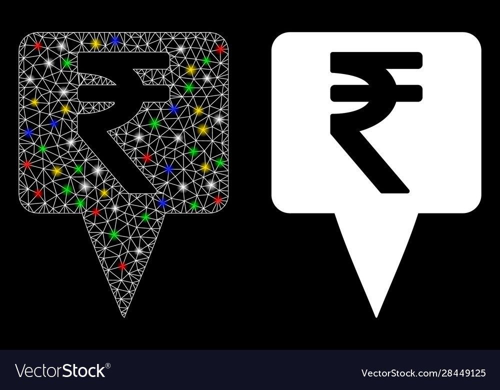 Flare mesh network rupee map pointer icon vector image Flare mesh network rupee map pointer icon