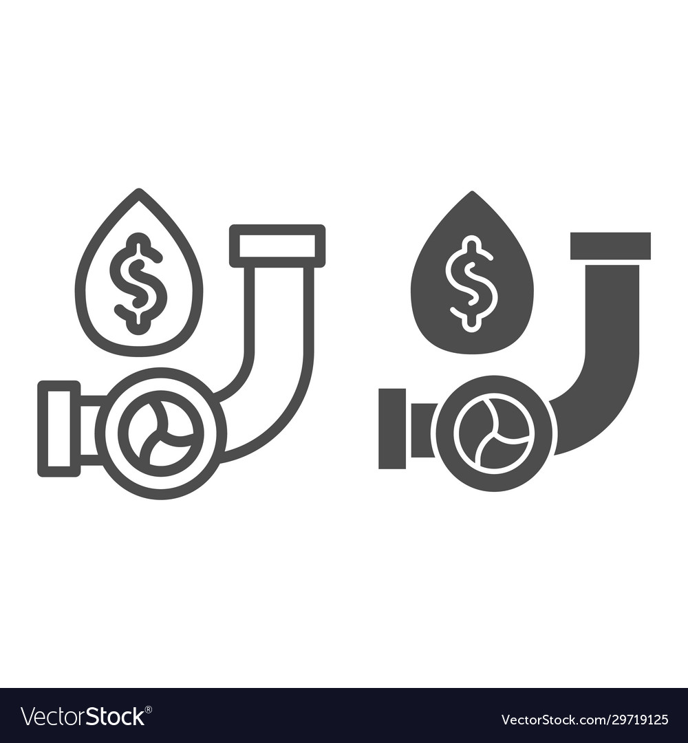 Fuel pipe with drop line and solid icon pipeline vector image Fuel pipe with drop line and solid icon pipeline