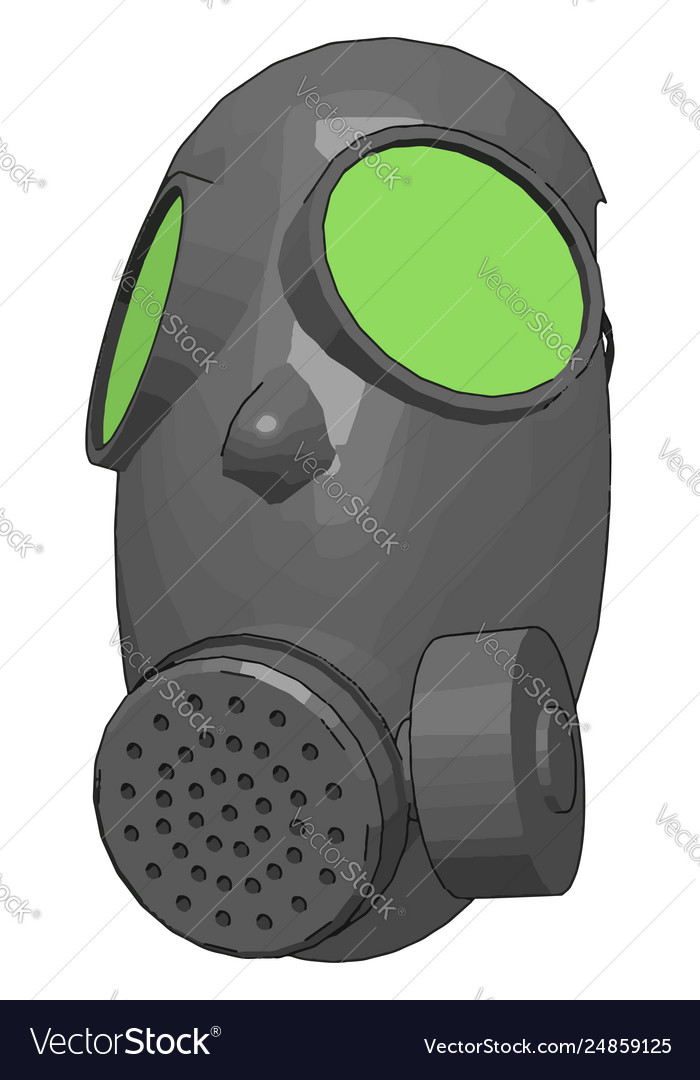 Grey gas mask with green detailes on white