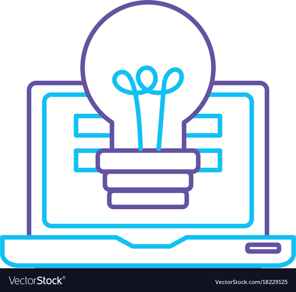 Line laptop technology with information and bulb