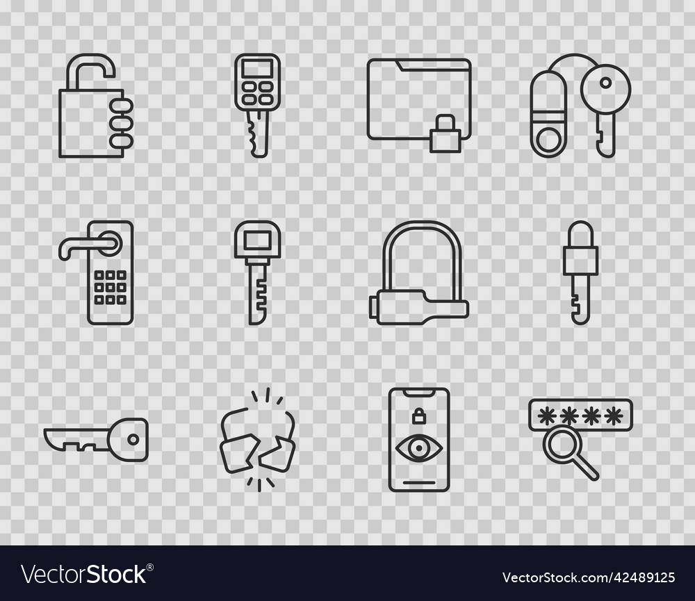 Set line key password protection folder and lock vector image Set line key password protection folder and lock