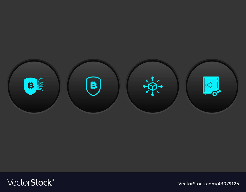 Set shield with bitcoin distribution and proof vector image Set shield with bitcoin distribution and proof