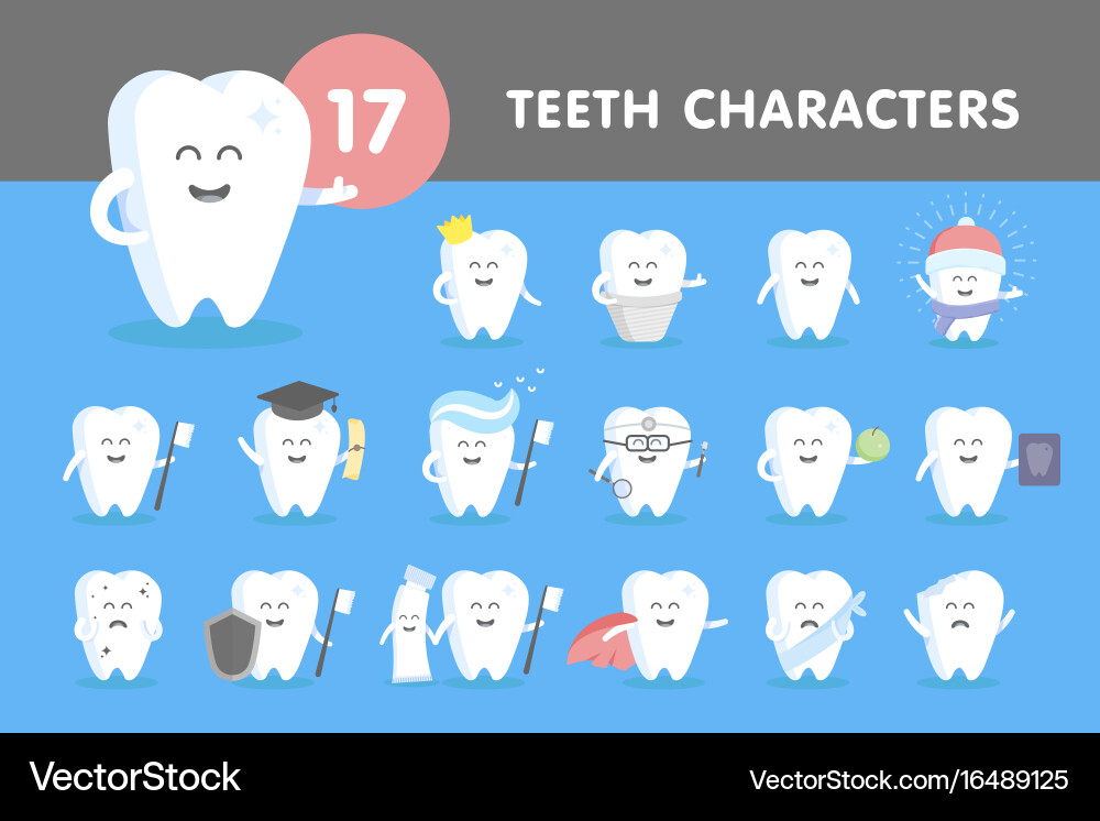 Set smiling teeth Royalty Free Vector Image - VectorStock