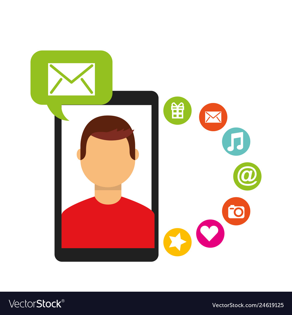 Smartphone man screen email message social media