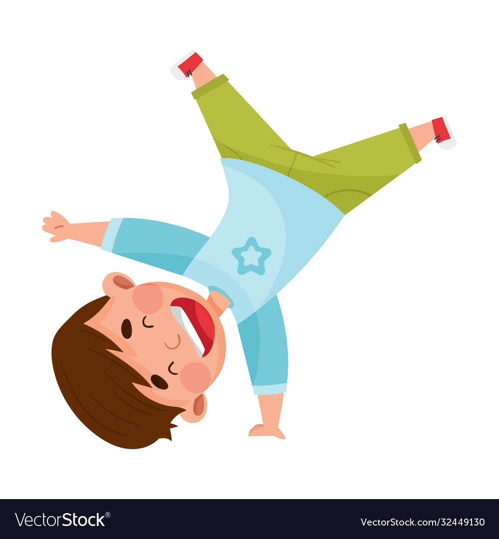 Boy character turning somersaults and standing Vector Image