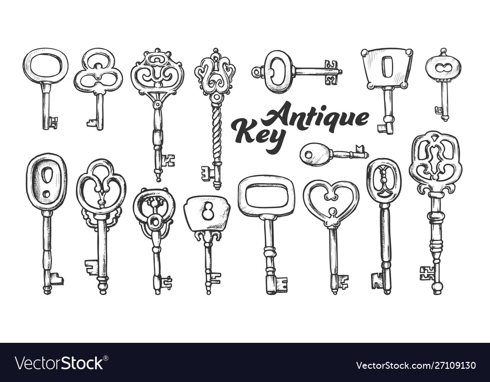 Key in different form and material ink set vector image Key in different form and material ink set