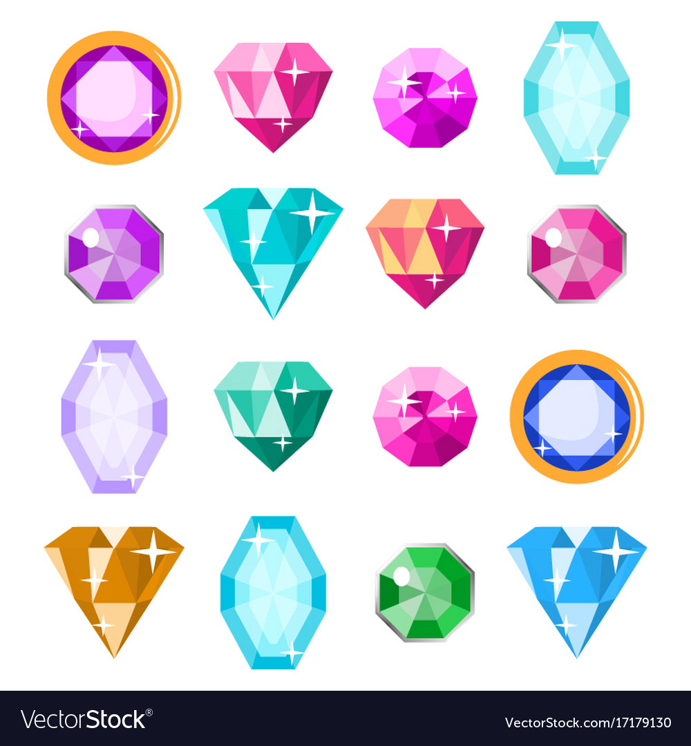 Precious stones set cartoon jewels Royalty Free Vector Image