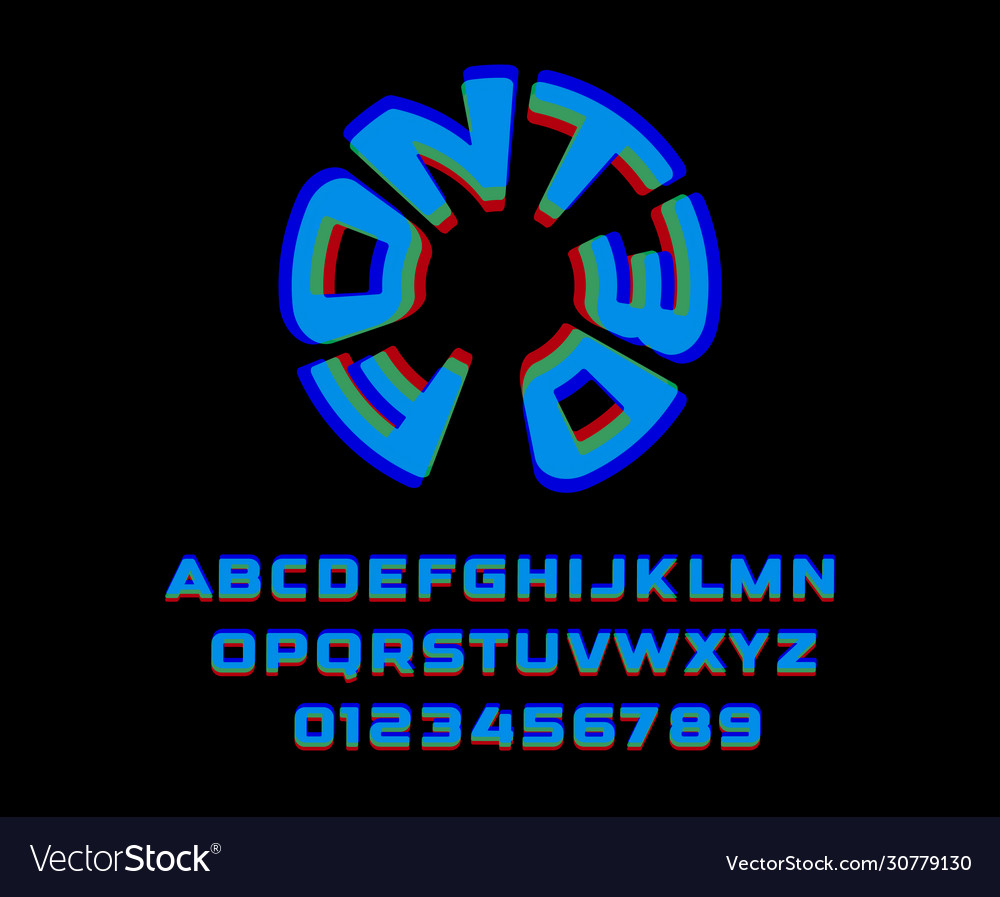 Retro letters and numbers set stereo 3d effect Vector Image Retro letters and numbers set stereo 3d effect