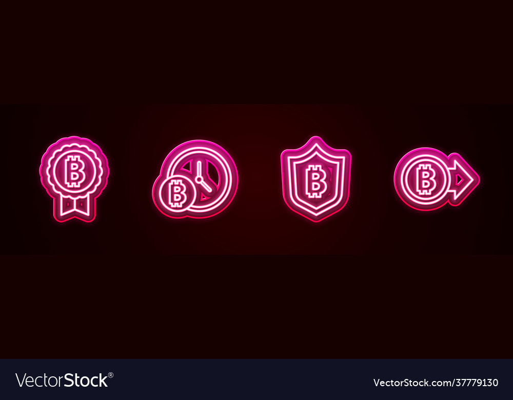 Set line bitcoin with clock shield vector image Set line bitcoin with clock shield