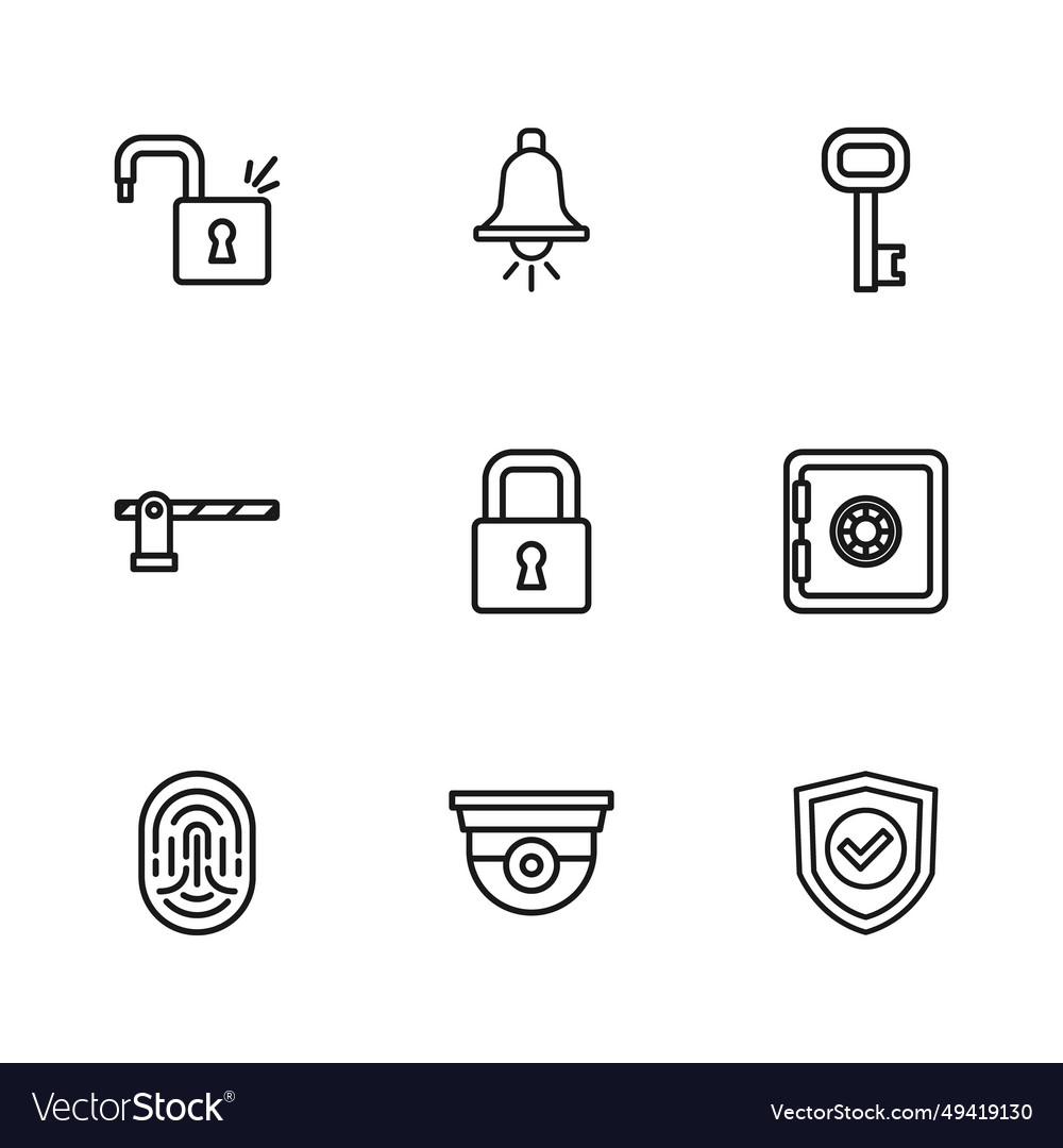 Set line security camera safe shield with check vector image Set line security camera safe shield with check