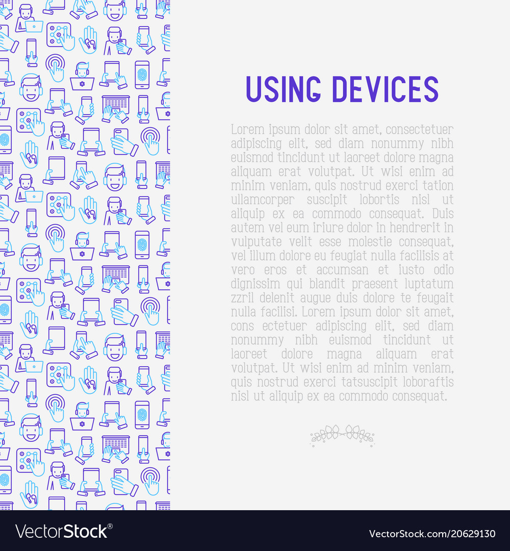 Using devices concept with thin line icons Vector Image Using devices concept with thin line icons