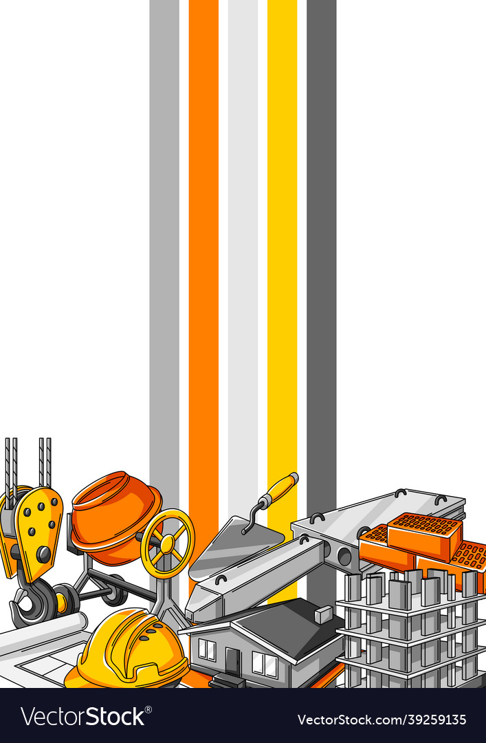 Background design with housing construction items vector image Background design with housing construction items