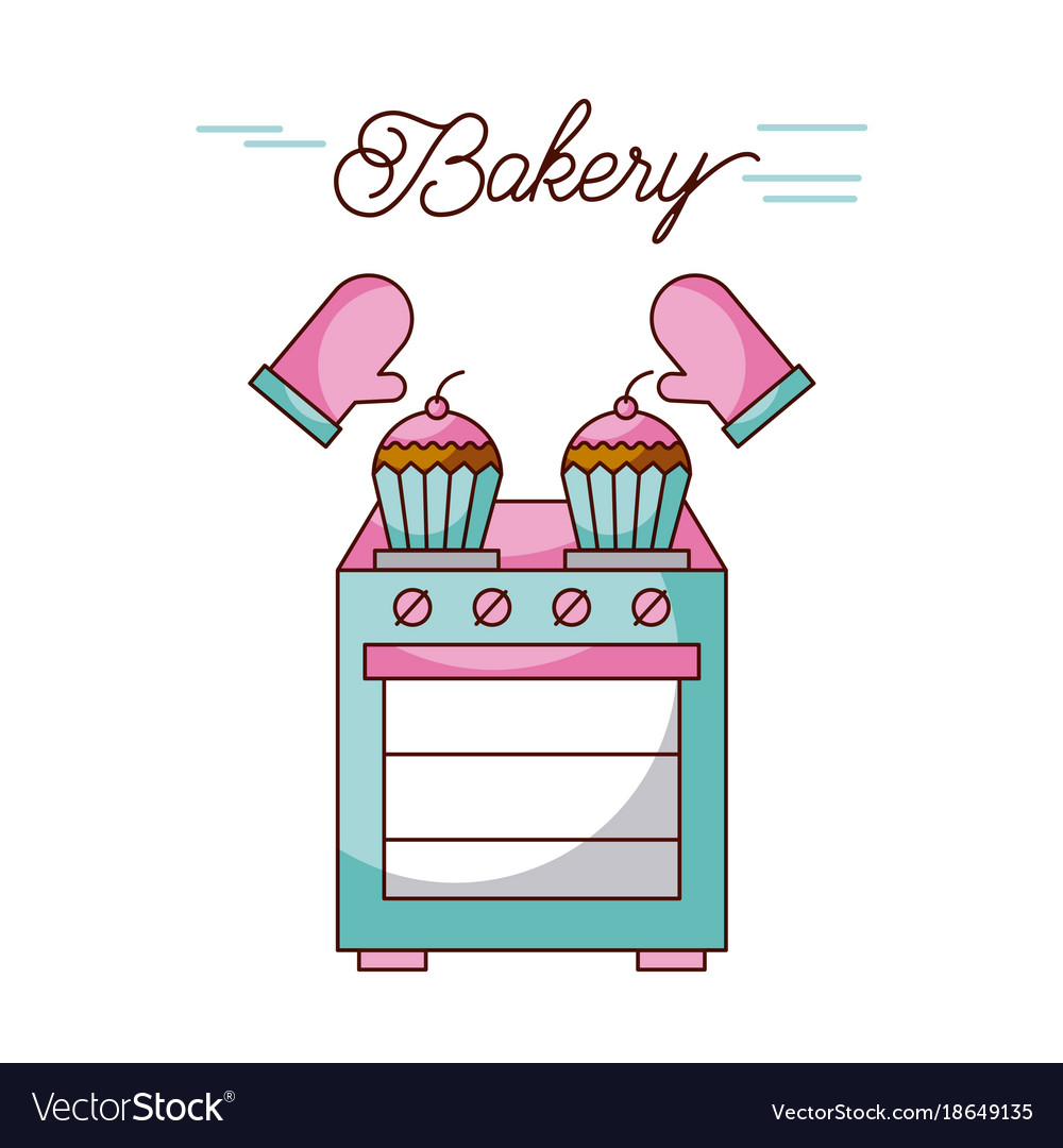 Bakery oven appliance cupcakes and potholders