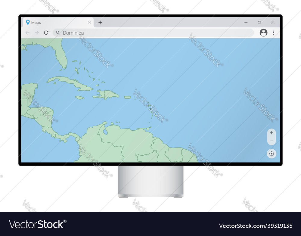 Computer monitor with map of dominica in browser vector image Computer monitor with map of dominica in browser