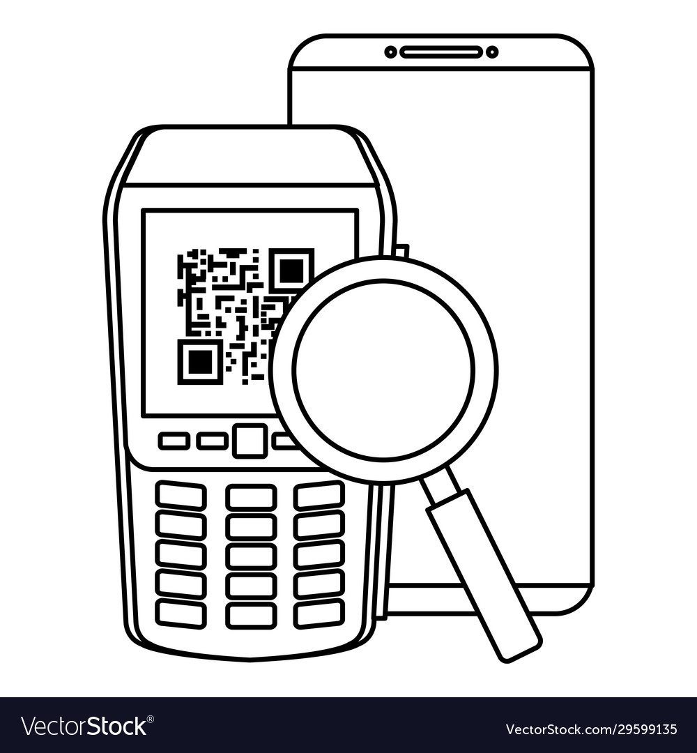 Dataphone with smartphone and magnifying glass