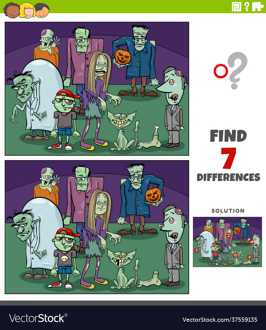 Differences educational game with cartoon zombies Vector Image