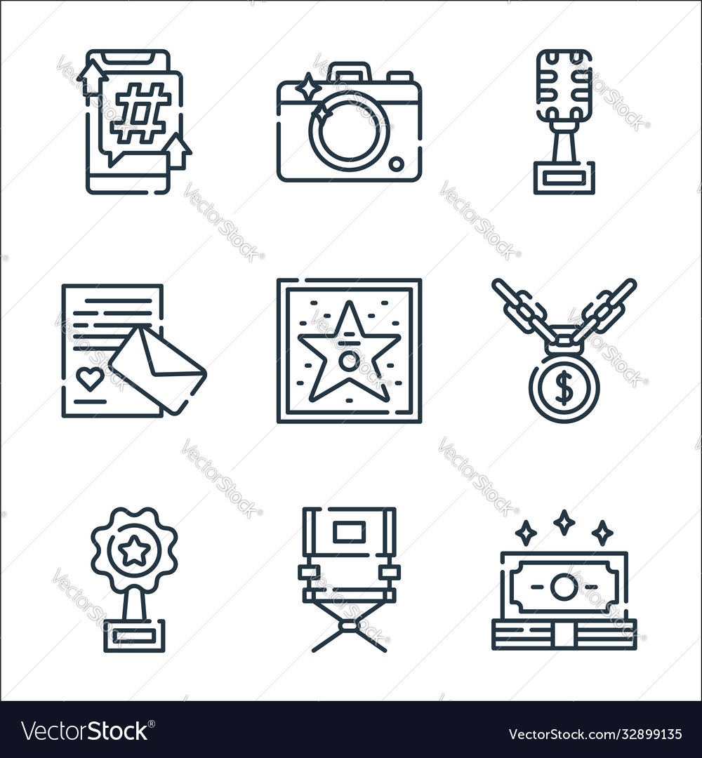 Fame line icons linear set quality Vector Image Fame line icons linear set quality