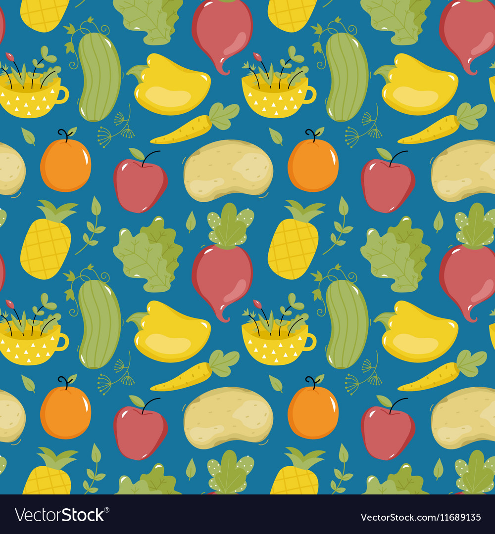 Food seamless pattern with fruit and vegetables Vector Image