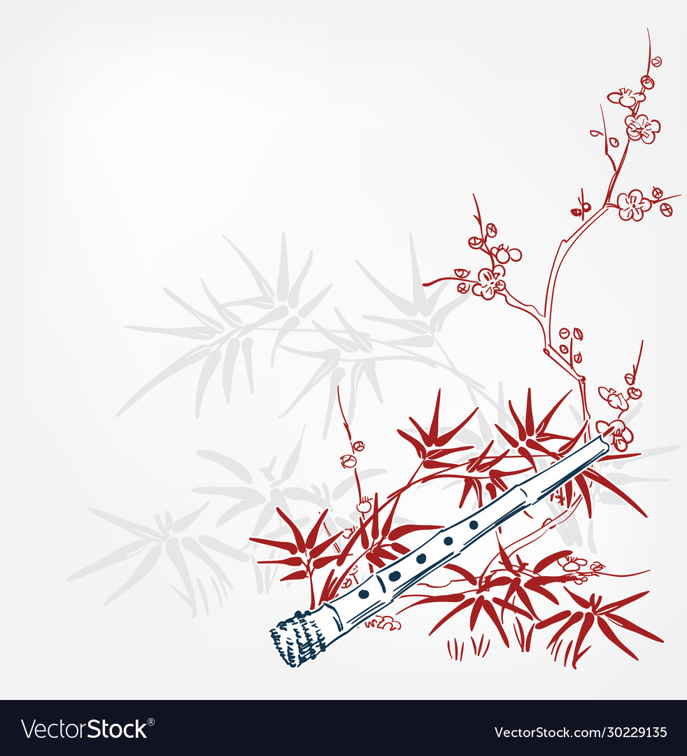 Fue flute bamboo japanese sketch engraved chinese vector image Fue flute bamboo japanese sketch engraved chinese