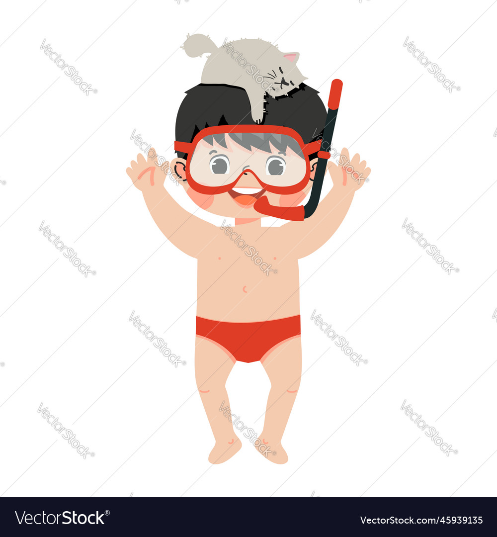 Happy kid snorkeling in swimming suit