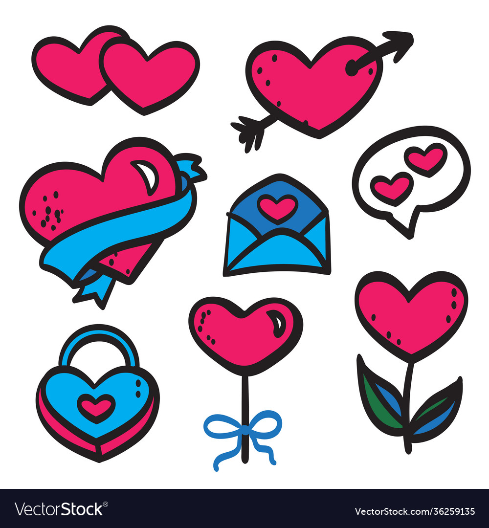 Hearts doodles collection symbol love