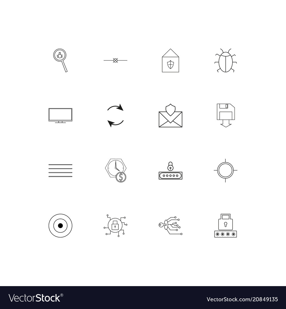 Internet security linear thin icons set outlined