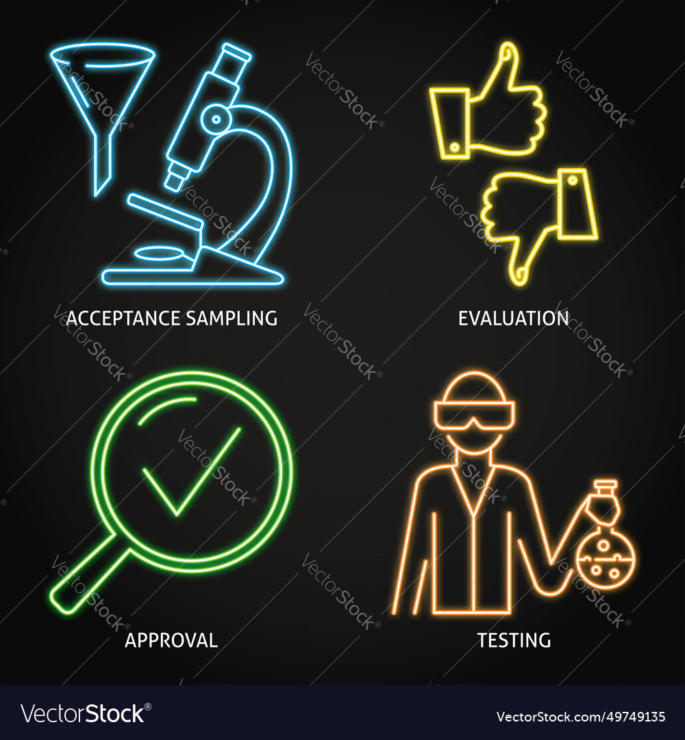 Production control and lab testing neon icon set vector image Production control and lab testing neon icon set