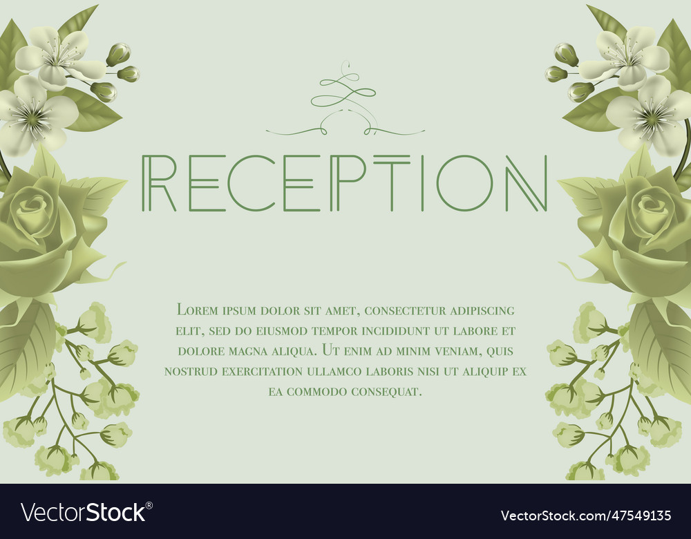 Wedding reception card design with blossoms vector image