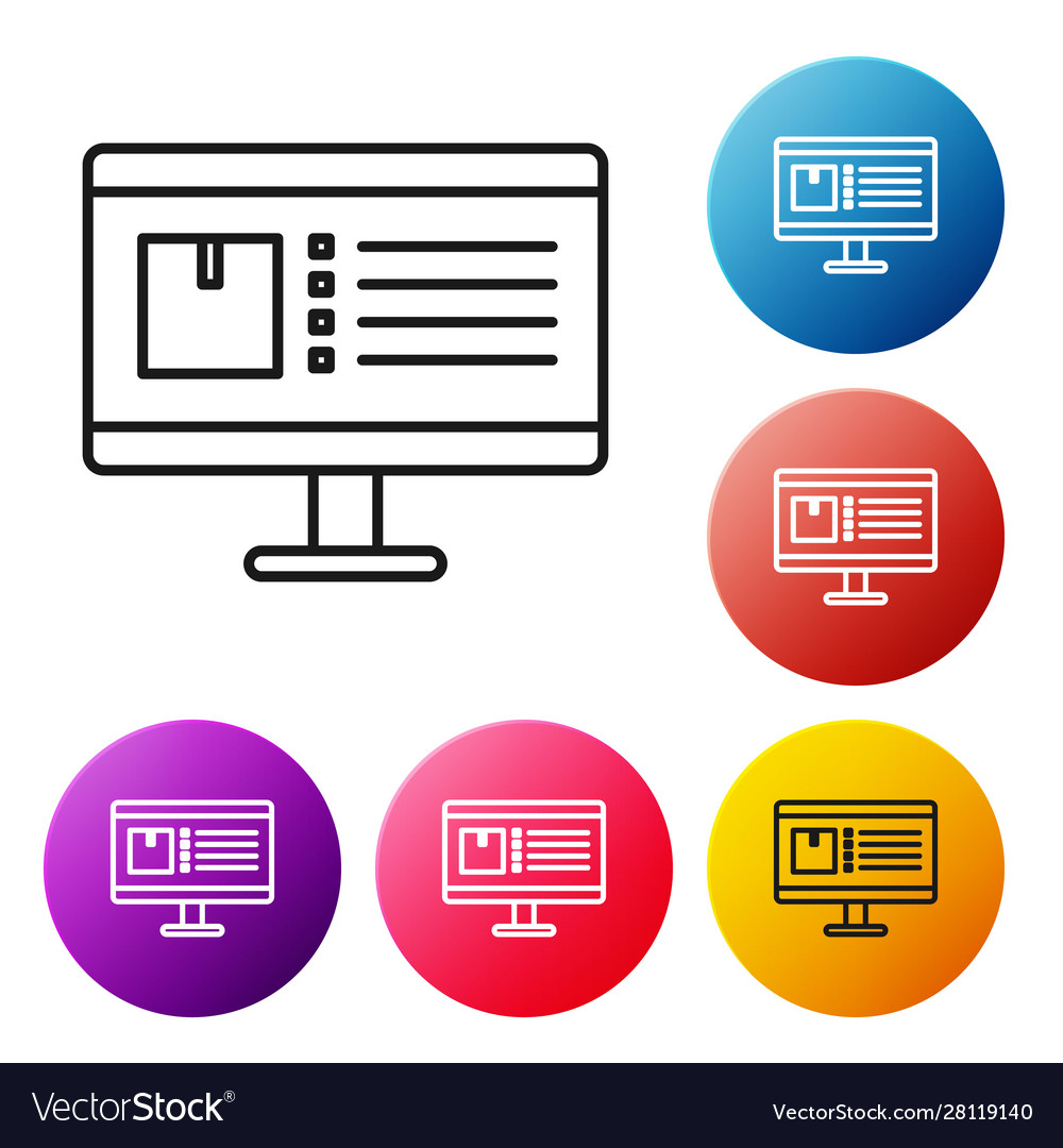 Black line computer monitor with app delivery vector image Black line computer monitor with app delivery