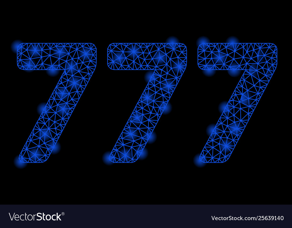 Bright mesh wire frame 777 digits text with light vector image Bright mesh wire frame 777 digits text with light