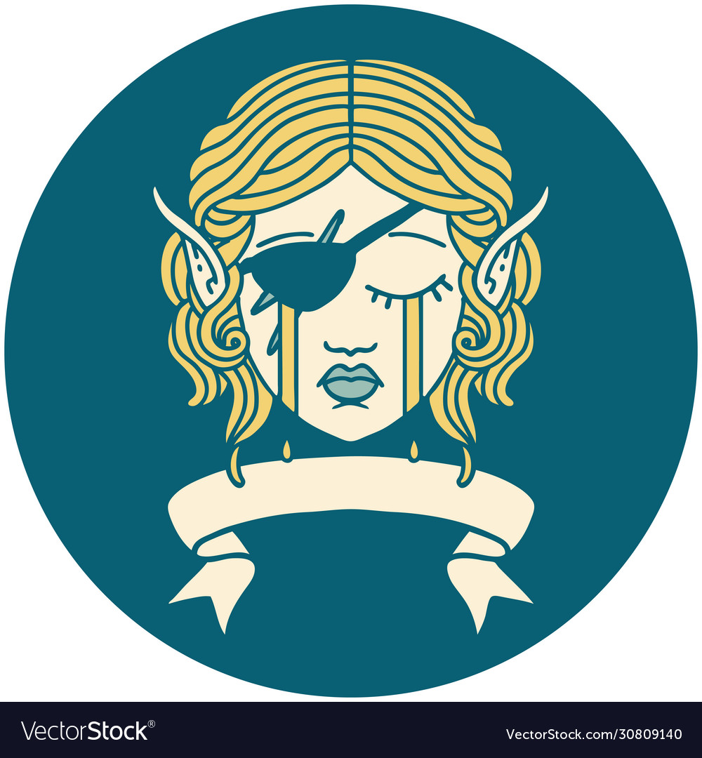 Crying elf rogue character face with banner Vector Image