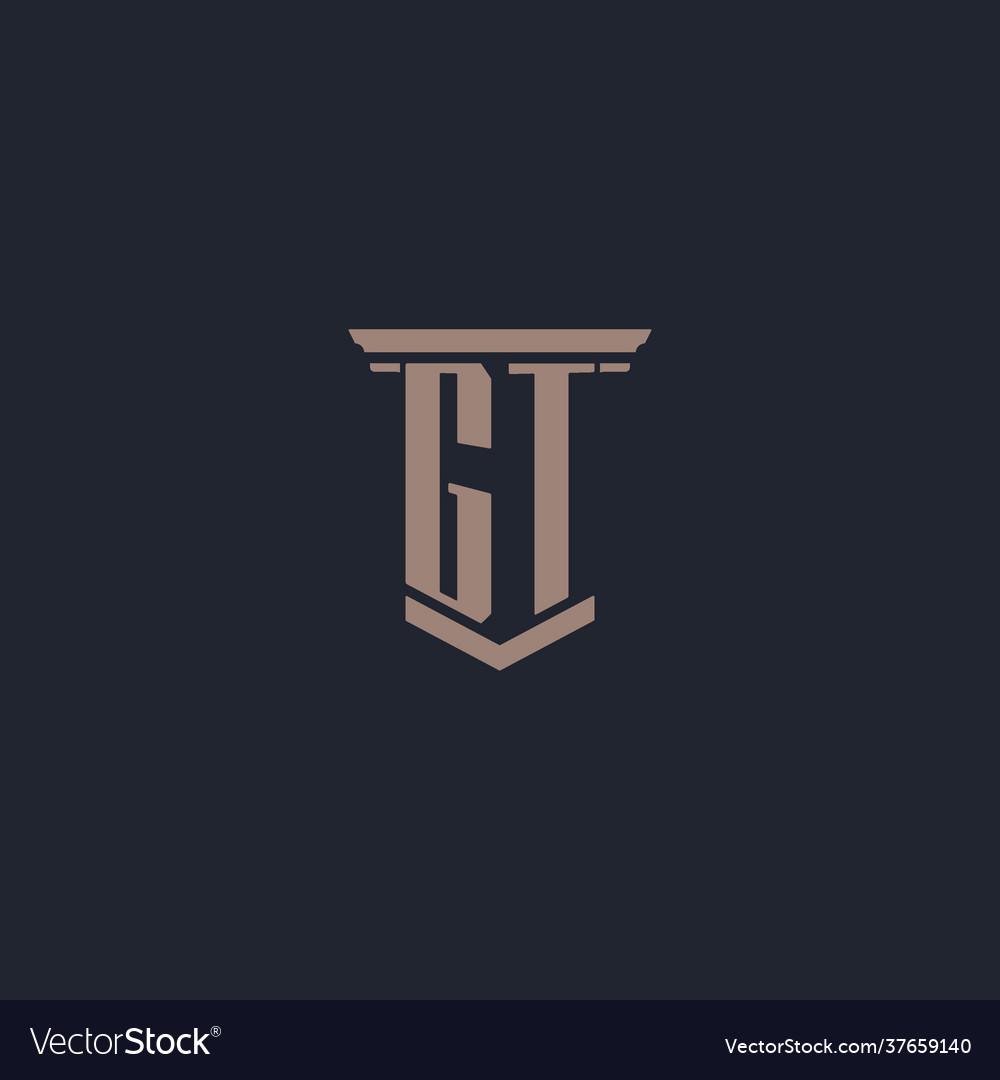 Gt initial monogram logo with pillar style design vector image Gt initial monogram logo with pillar style design