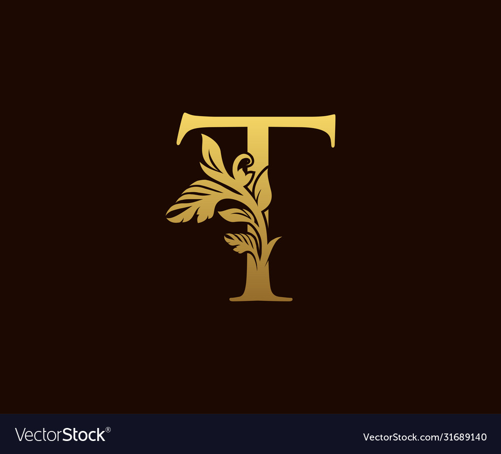 Initial t gold leaf logo design graceful style