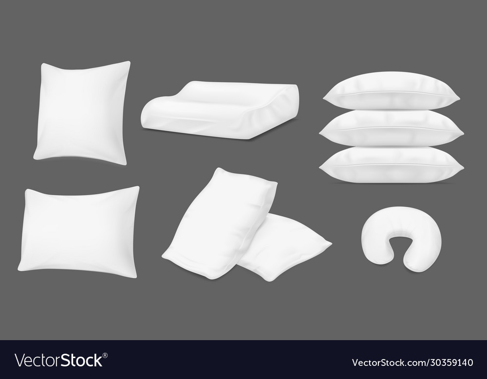 Realistic white pillows orthopedic bed cushions