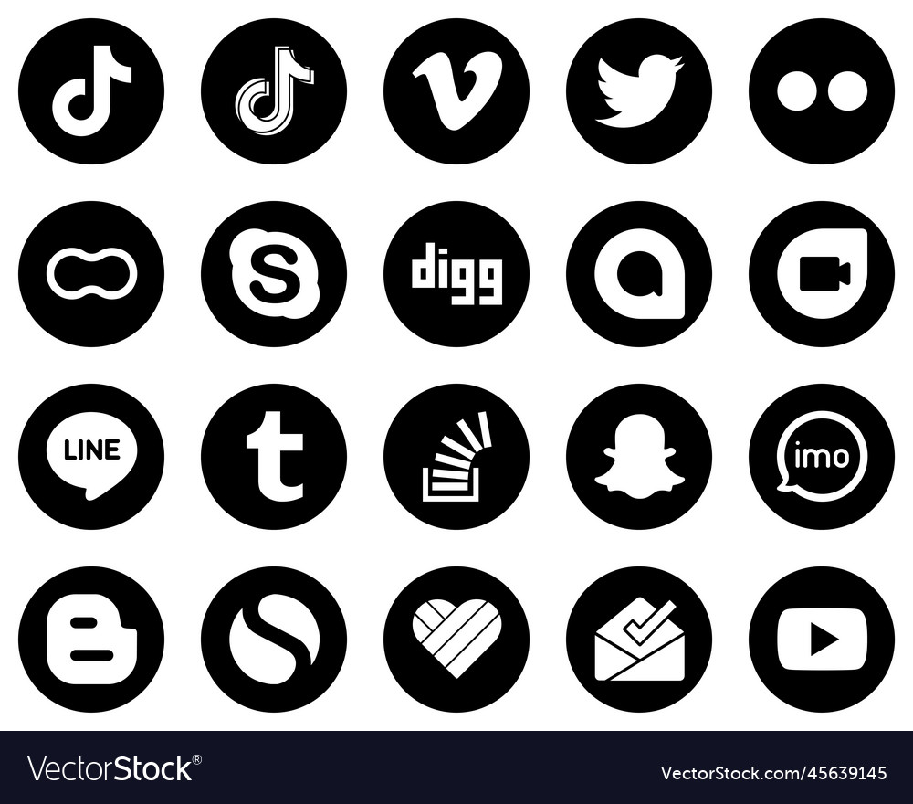 20 attractive white social media icons on black