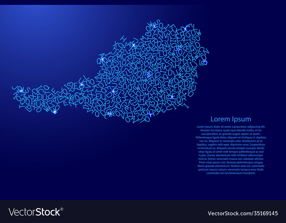 Austria map from blue pattern latin alphabet