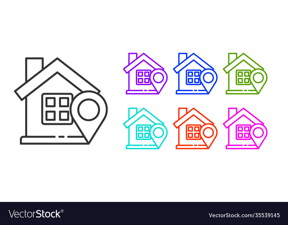 Black line map pointer with house icon isolated Vector Image Black line map pointer with house icon isolated