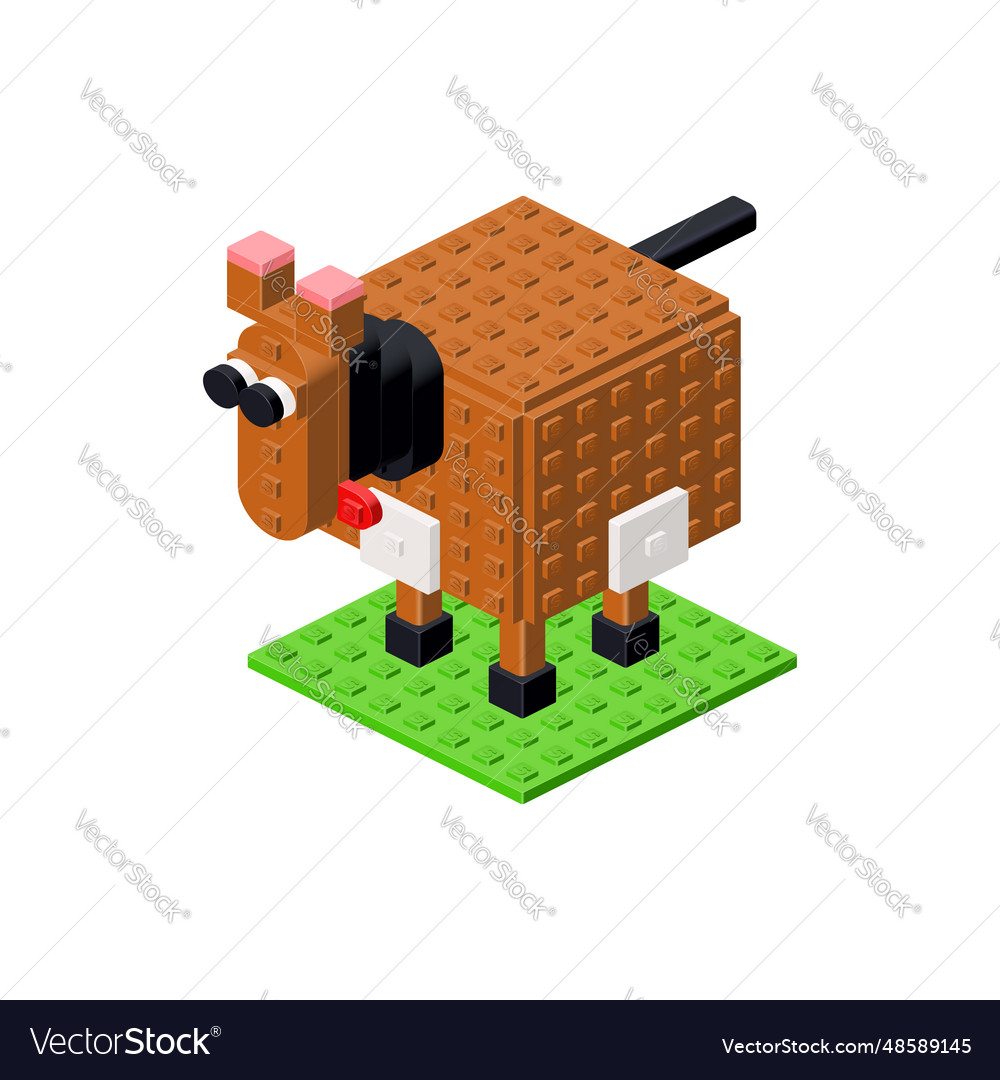 Brown horse made of plastic blocks in isometry Vector Image