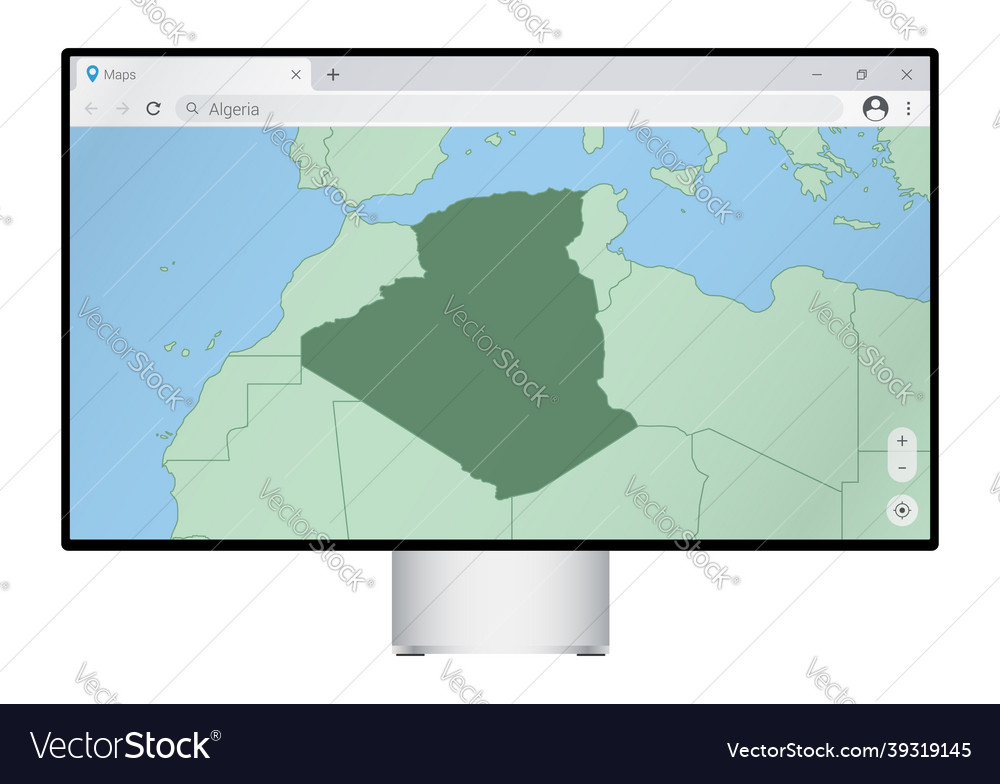 Computer monitor with map of algeria in browser