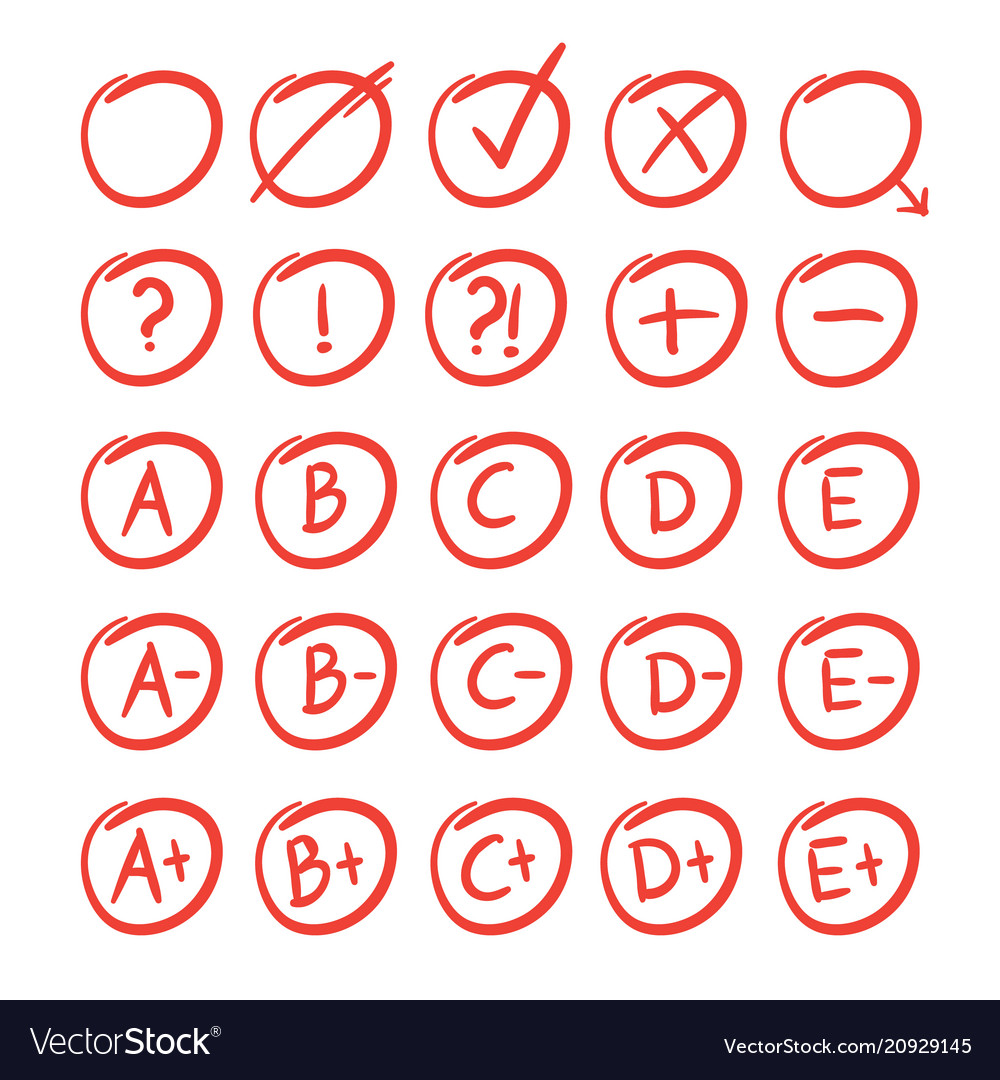 Hand written sketches of red grade notes Vector Image