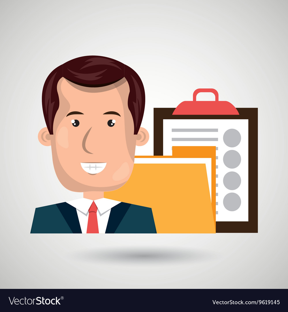 Man with folder and clipboard isolated icon design