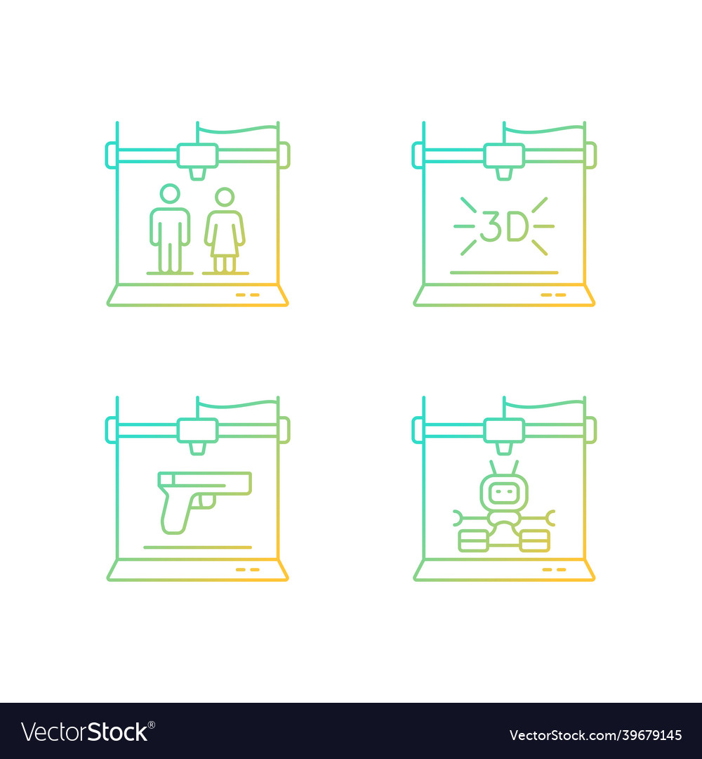 Produce 3d models gradient linear icons set vector image Produce 3d models gradient linear icons set