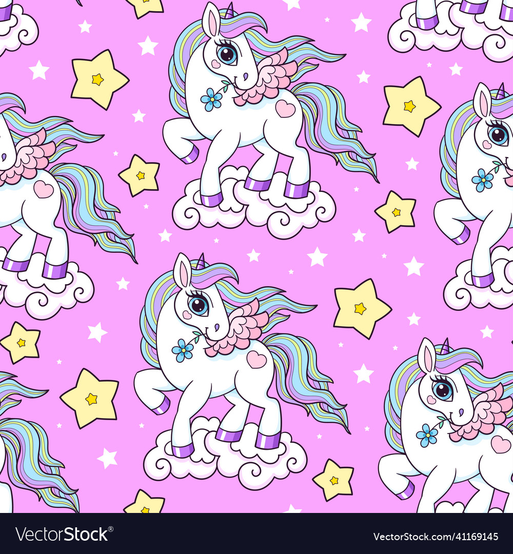 Seamless pattern unicorn on a pink background