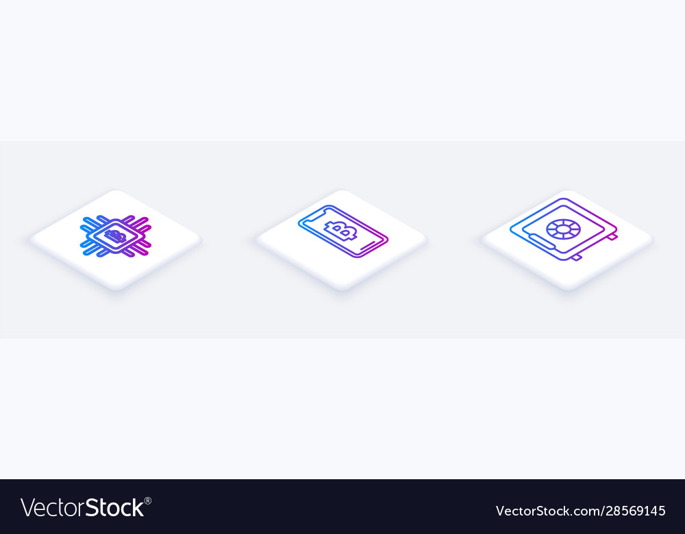 Set isometric line cpu mining farm phone mobile vector image Set isometric line cpu mining farm phone mobile
