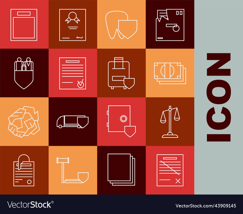 Set line delete file document scales of justice Vector Image Set line delete file document scales of justice