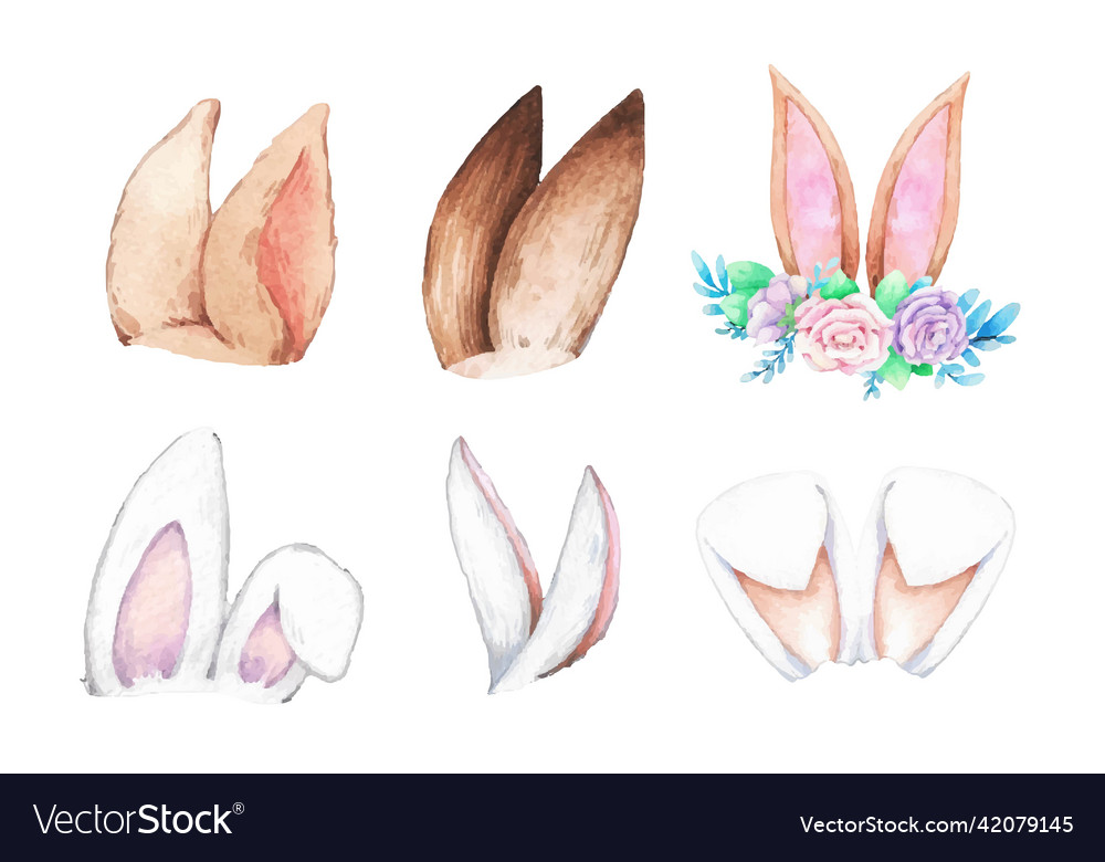 Set of rabbit ears watercolor for design