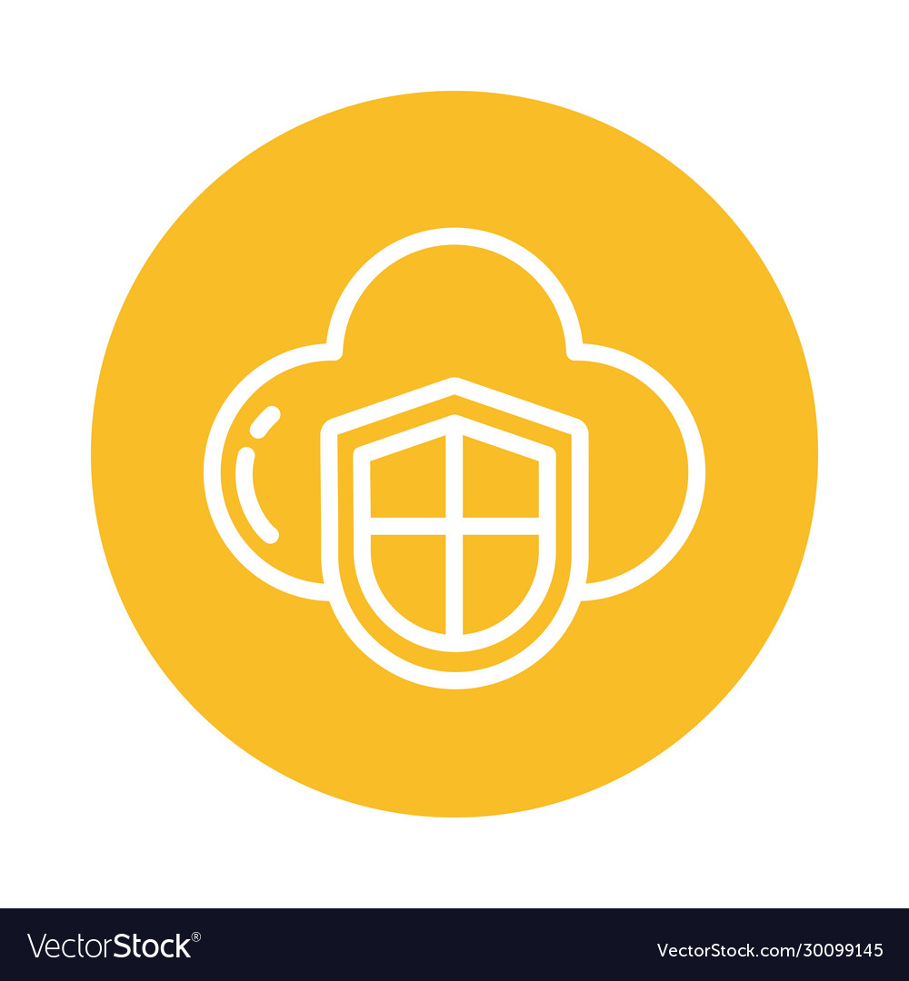 Shield with cloud block and flat style icon