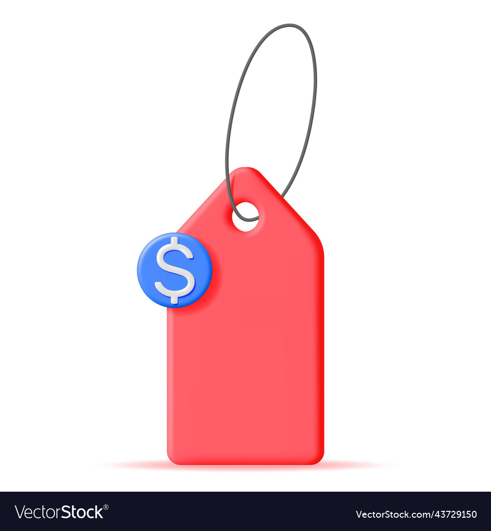 3d red tag with string and dollar sign isolated vector image 3d red tag with string and dollar sign isolated