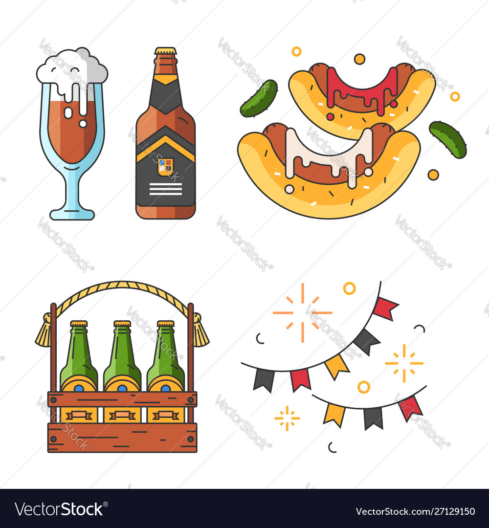 Collection icons in linear style for oktoberfest