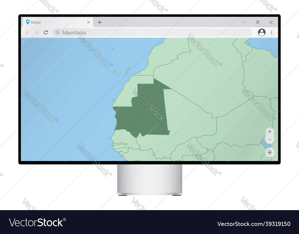 Computer monitor with map of mauritania